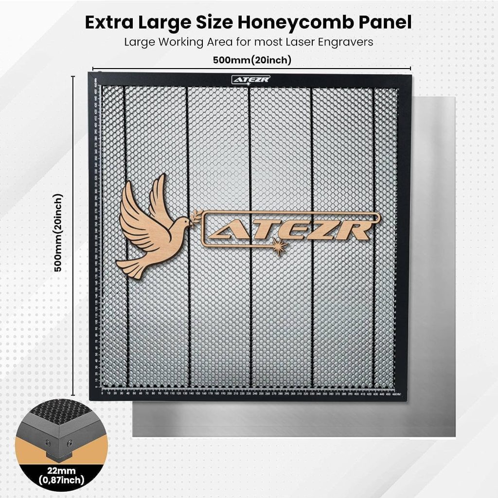 ATEZR 20*20 Laser Bed Honeycomb Work Table for Laser Engraving Machine, 500 * 500mm Honeycomb Bed for Fast Heat Dissipation, Bench Protection Compatible with All Laser Engraver