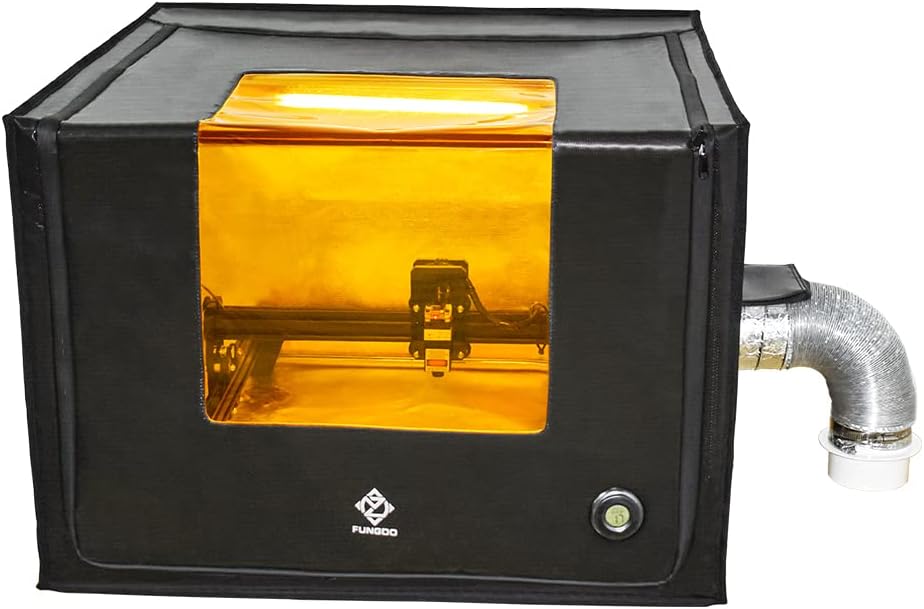 FUNGDO Laser Engraver Enclosure Laser Cutter Protective Cover with Fan Extract Smoke or Smell ,Full Sealed, Fireproof ,Dustproof, Reduce Noise,Eye Protection for Laser Engraving Machine 750*700*500mm